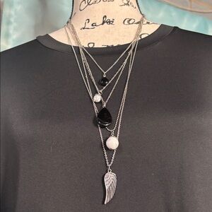 Obsidian and Howlite Layered Angel Necklace